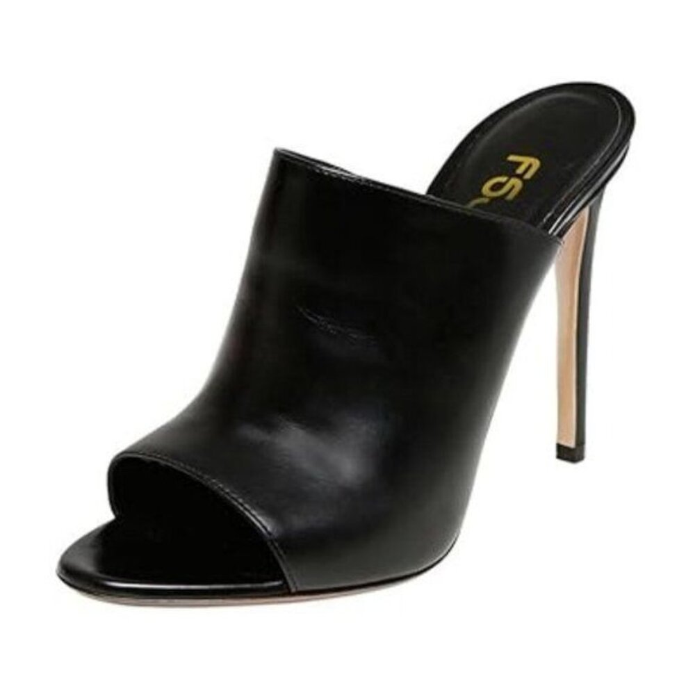 FSJ Wome Open Peep Toe Mule Sandals Wide Strap Slide Slippers Stiletto High Heel